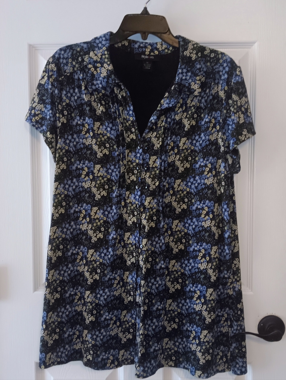 Style & Co. Button-Front Floral Short Sleeve Tunic Shirt Blouse - Picture 1 of 4